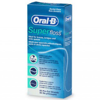 SUPER FLOSS ORAL B סופר-פלוס חוט דנטלי לניקוי גשרים, כתרים ומרווחים בין השיניים