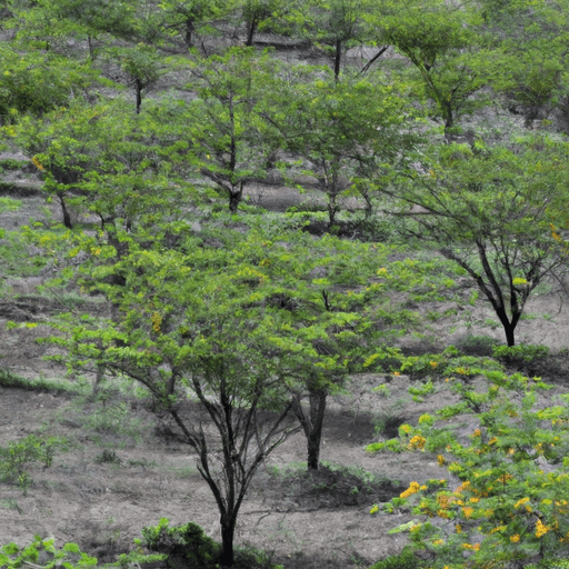 שדות חקלאיים עם עצי מורינגה, המדגישים את תפקידם הפוטנציאלי בחקלאות בת קיימא והפחתת שינויי אקלים