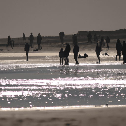 חוף מואר עם אנשים שנהנים מהשמש, המייצג את הקשר בין אור השמש לייצור ויטמין D.