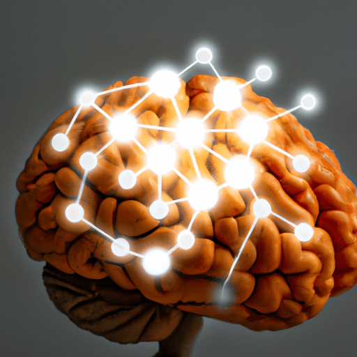 מוח עם קשרים זוהרים, המסמל את ההשפעה של ויטמין C על בריאות הנפש