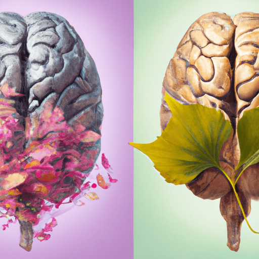 השוואה זה לצד זה של מוח בריא ומוח עם ירידה קוגניטיבית, עם שכבת עלה גינקו