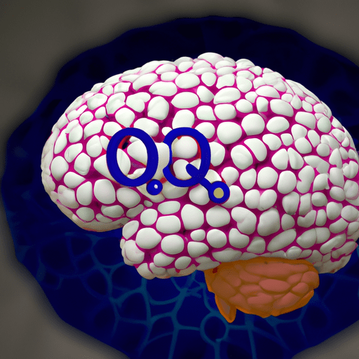 מוח עם מולקולות Q10 המקיפות אותו, המייצגות את היתרונות הקוגניטיביים הפוטנציאליים של Q10