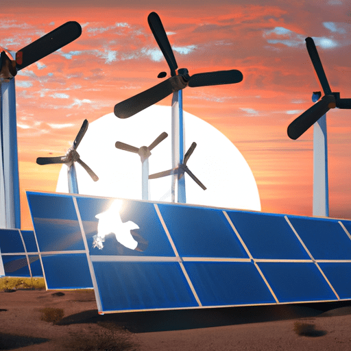 תמונה של פאנלים סולאריים וטורבינות רוח, המייצגות את המחויבות של Mustela לאנרגיה מתחדשת