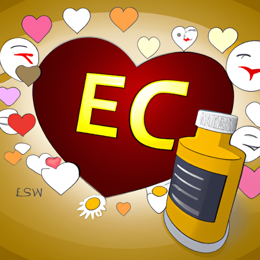 איור של לב בריא מוקף במולקולות ויטמין E