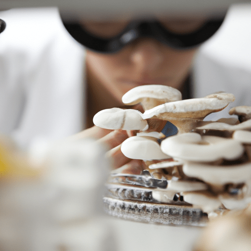 תקריב של מדען בוחן דגימות פטריות במעבדה