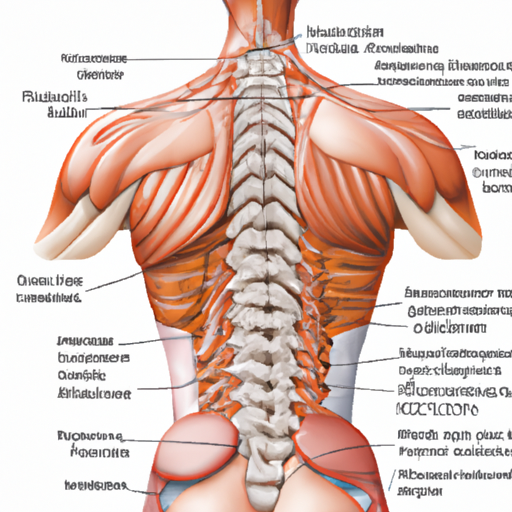 1. איור של גב האדם המציג שרירים ומבנים שונים בעמוד השדרה