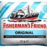 סוכריות פישרמנס אורגינל אקליפטוס מנטה ללא סוכר Fisherman’s Friend ORGINAL מכיל רב כהליים