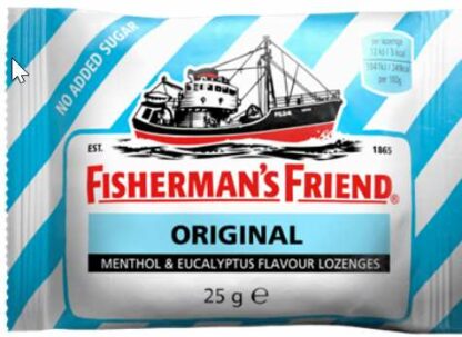 סוכריות פישרמנס אורגינל אקליפטוס מנטה ללא סוכר Fisherman’s Friend ORGINAL מכיל רב כהליים