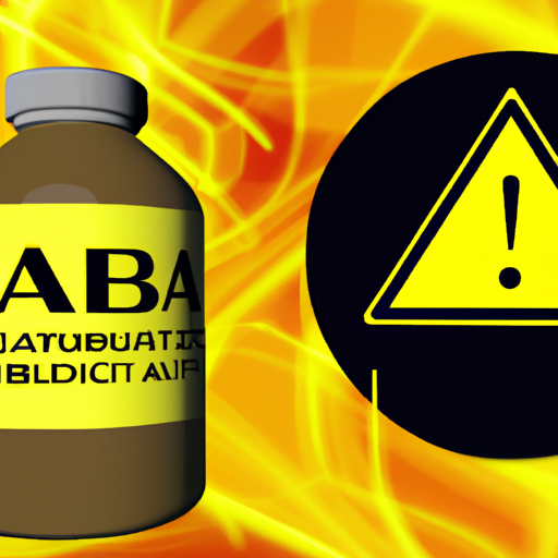 סמל אזהרה על בקבוק תוספי GABA, המצביע על סיכונים פוטנציאליים או תופעות לוואי.
