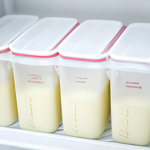 מיכלי חלב אם במקרר, המעידים על אחסון נאות.