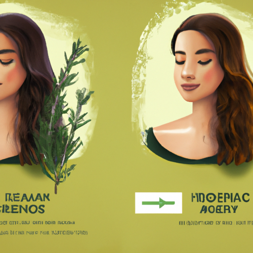 3. תמונה זו לצד זו של אישה לפני ואחרי השימוש בשמן רוזמרין בשגרת טיפוח השיער שלה.