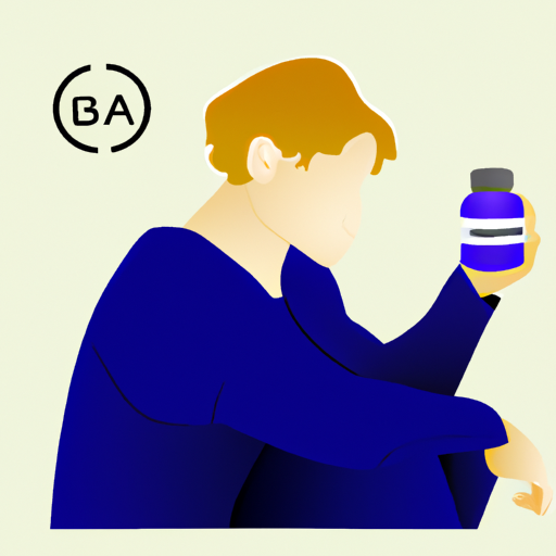 תמונה של אדם בפוזה מתחשבת, עם בקבוק תוסף גאבא ביד אחת, המסמל את תהליך קבלת ההחלטות לגבי תוספת.